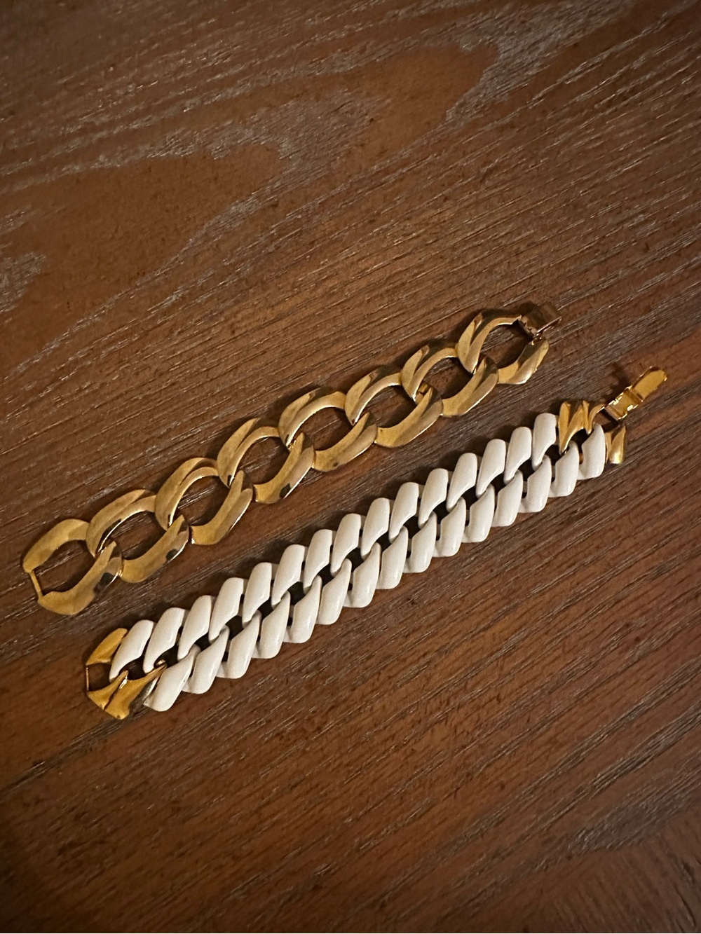 Vintage White Enameled Gold Tone Napier + Gold Tone Curb Link Bracelet Bundle